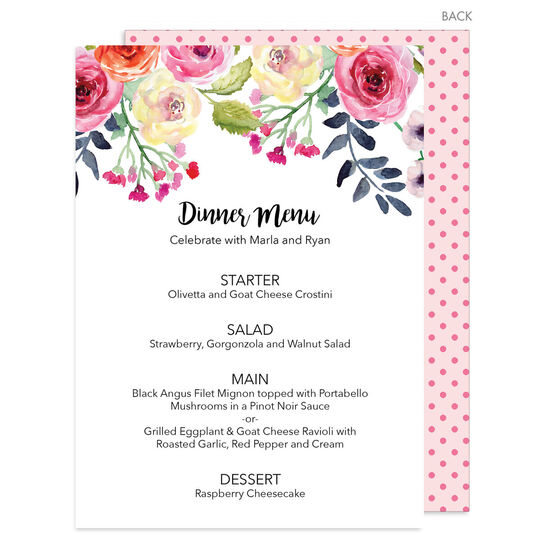 White Watercolor Roses Menus